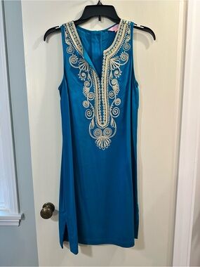 Lilly Pulitzer Teal Sleeveless Embroidered Shift